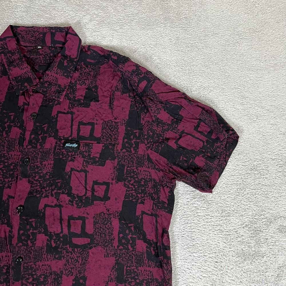 Slunks Shirt Mens Extra Large Beach Casual Short Sleeve Button Up Rayon Burgundy - Picture 6 of 12